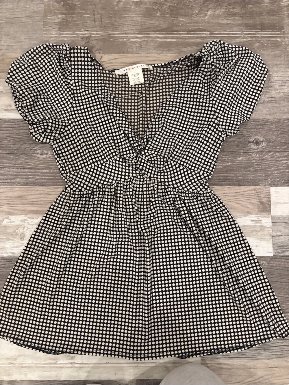 Y2K Max Studio Black & White Polka Dot Puff-Sleeve Dress